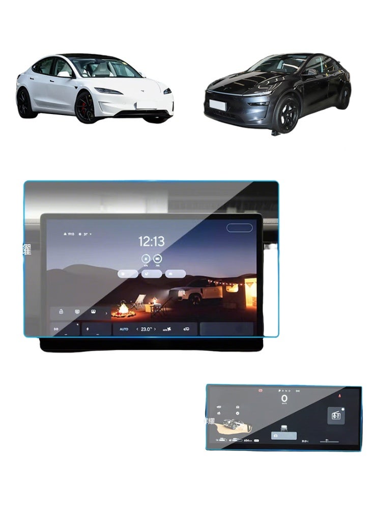 Tesla Suitable for 2025-2026 Tesla Model Y and Model 3 dashboard and center console film kit, featuring high-definition tempered film for protection, scratch-resistant and wear-resistant, with excellent clarity and transparency - Image 1